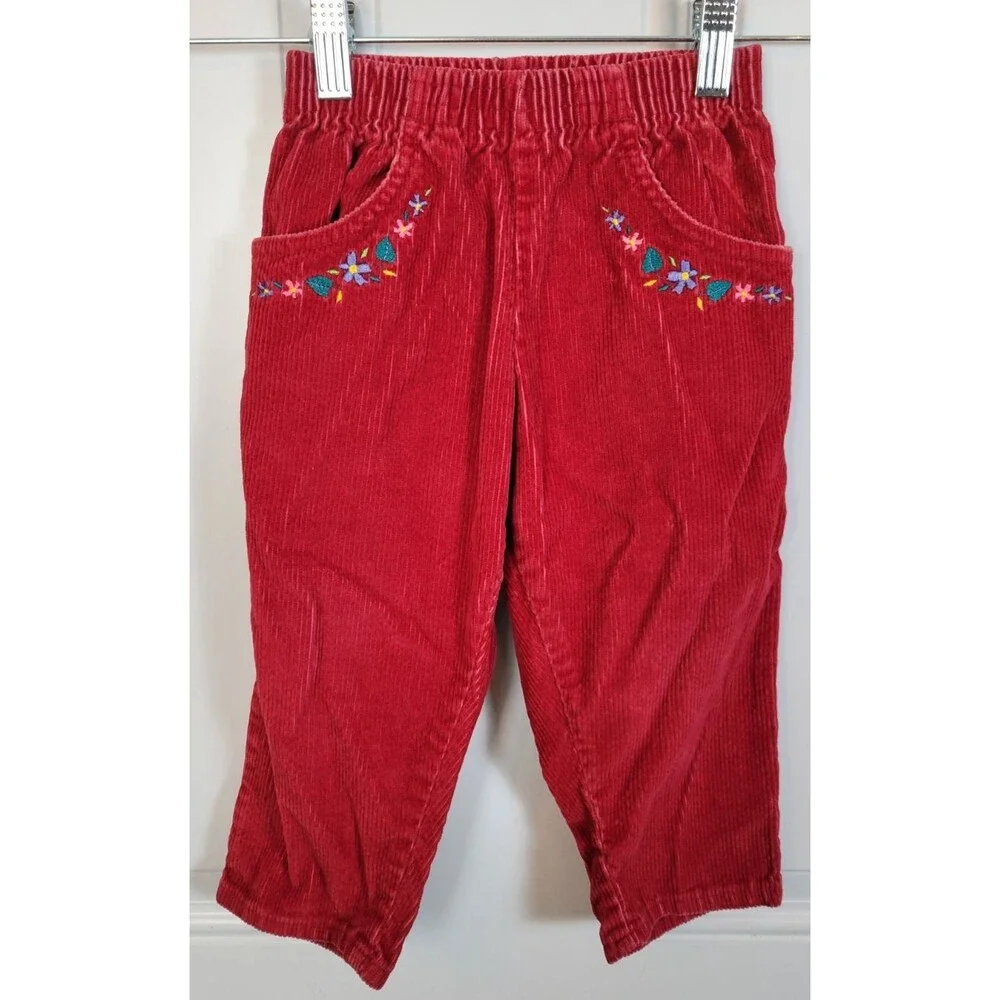 OshKosh B'Gosh Vintage Girls Embroidered Corduroy Pants Size 2T